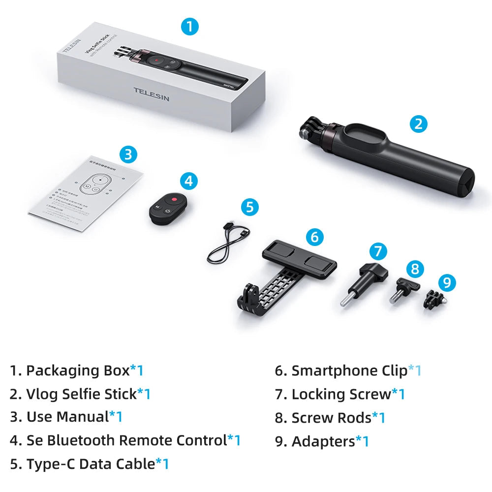 TELESIN Portable Selfie Stick & Tripod with Bluetooth Remote