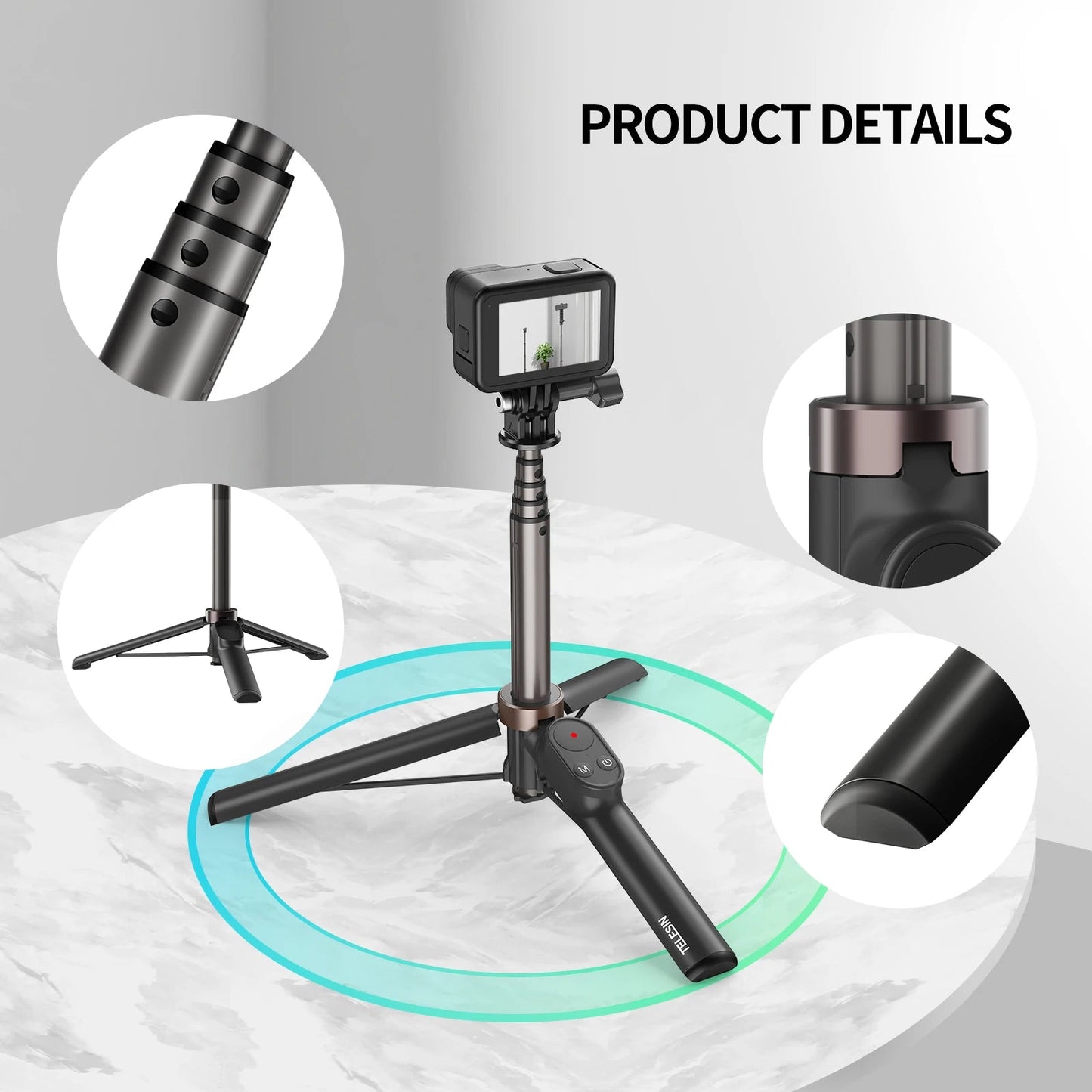 TELESIN Portable Selfie Stick & Tripod with Bluetooth Remote