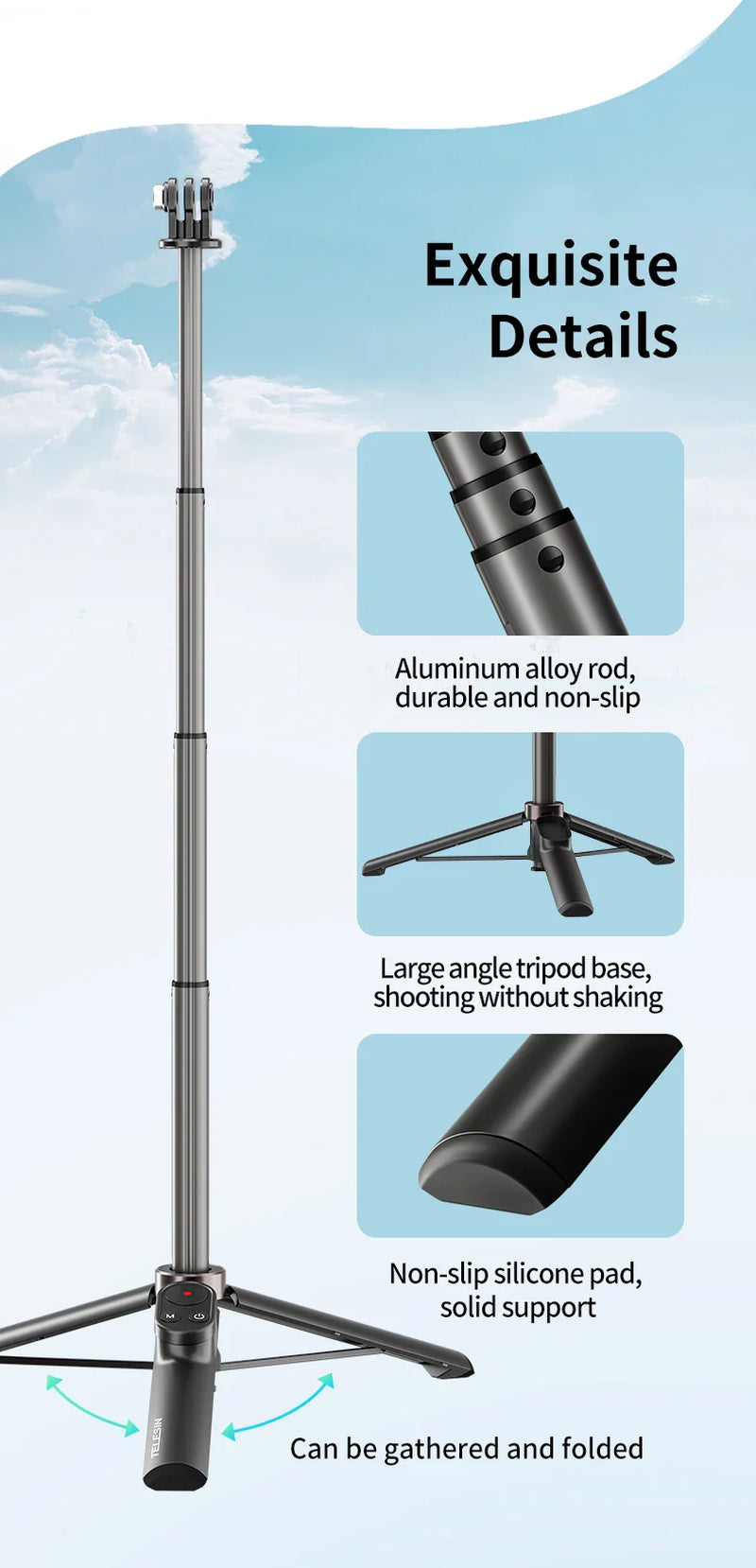TELESIN Portable Selfie Stick & Tripod with Bluetooth Remote