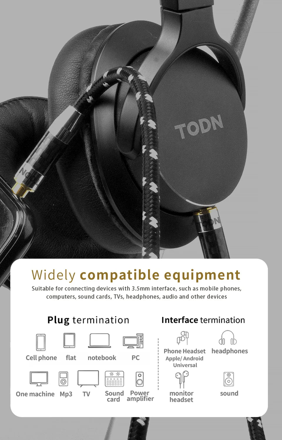 TODN Aux Cable Jack 3.5MM to 3.5MM Audio Cable Jack Speaker Cable for Iphone Computer Car Speaker for Ipad for Huawei Xiaomi